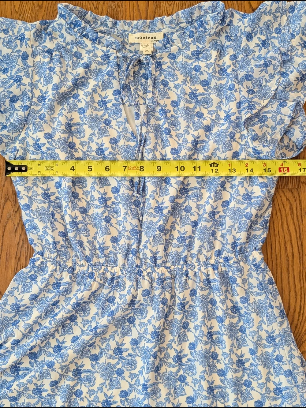Monteau Blue and White Floral Patterned Ruffle Sleeve Dress - Picture 9 of 12